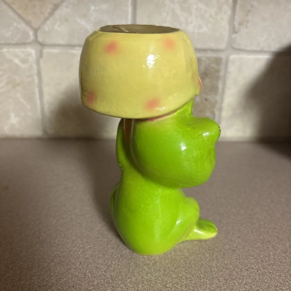 Vintage Frog With Mushroom Candle Holder Kitschy JSNY Taiwan‎ Retro